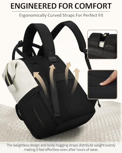 Laptop Backpack for Women, Large Capacity Work Business Backpack, 15.6inch Carry On Backpack Nurse Bag College Bookbag, Casual Daypack for Travel, beige4