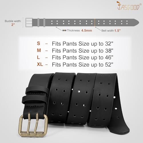 Image of JASGOOD Men Double Prong PU Leather Belt Casual Work Heavy Duty Belt Double Grommet Holes Belt for Jeans