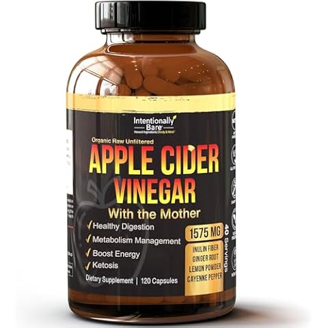 Intentionally Bare Organic Apple Cider Vinegar Capsules with The Mother - Keto Apple Cider Vinegar Capsules - ACV Capsules for Keto Cleanse & Healthy Diet 1575mg - 120 Capsules Cover
