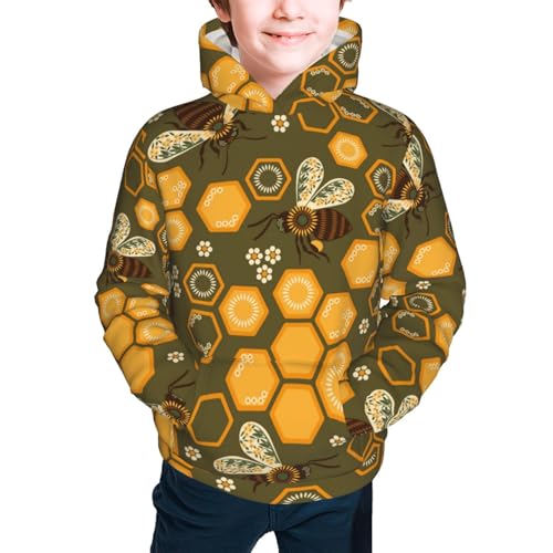 Bees and Honeycombs Kid Hoodies Boys Sweatshirts Girls Pullover with Pocket3