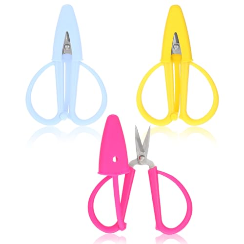 3 Pack Mini Scissors Set Compact Travel-Sized Scissors with Protective Cover Small Colorful Travel Scissor Tiny Portable Needlepoint Scissor for Paper Cutting Sewing Embroidery Crafts and Yarn