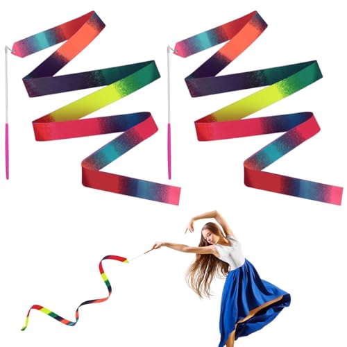 2 Piezas Cintas de Baile, 4M Cintas de Danza Cinta de Gimnasia Cinta Gimnasia Rítmica Niña Cintas de Ballet para Gimnasia de Baile Artístico Ballet Espectáculos de Carnaval de Circo Bastón