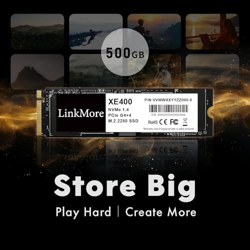 Image of LinkMore XE400 500GB M.2 2280 PCIe Gen 4X4 NVMe 1.4 Internal SSD, Solid State Drive, Up to 4650MB /s for Latop and PC