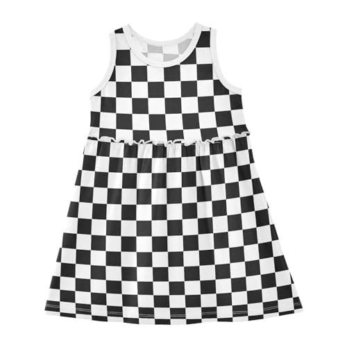 PBJCKAH Black and White Chessboard Grid Girls Casual Dress Cotton Summer Clothes for Kids 2T: Clothing, Shoes & Jewelry
