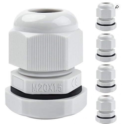 8 Piezas Prensaestopa Impermeable, M20 M25 M32 Prensaestopas, Prensaestopa Ajustables De Nailon, Para Hogar, Exteriores, Jardín, Blanco M20