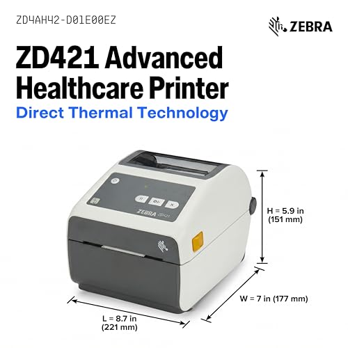 Image of ZD4AH42-D01E00EZ - Zebra ZD421 Direct Thermal Printer, Healthcare Approved, 203 DPI, USB, Ethernet, Bluetooth