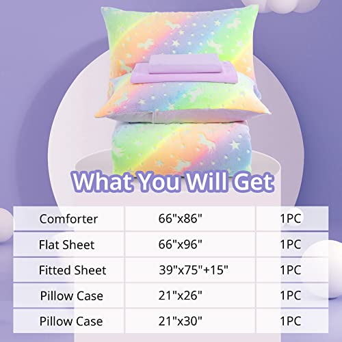 Hombys Glow In The Dark Comforter Set 5 Piece Twin/Twin Xl With Sheets, Colourful Stars Velvet Bedding Comforter Sets, Ultra Soft Down Alternative Comforter For Girls Boys Kids, Bed In A Bag #TOP3
