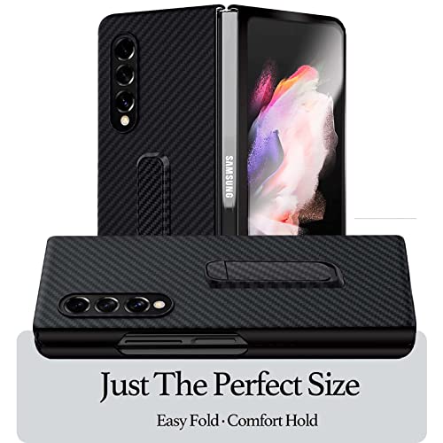 Galaxy Z Fold 3 Case-Z Fold 3 Case For Phone All Round Protection，Carbon Fiber Leather Samsung Galaxy Z Fold 3 Case With Wireless Charging＆Flip Viewing Kickstand Features(2022) Black #TOP2