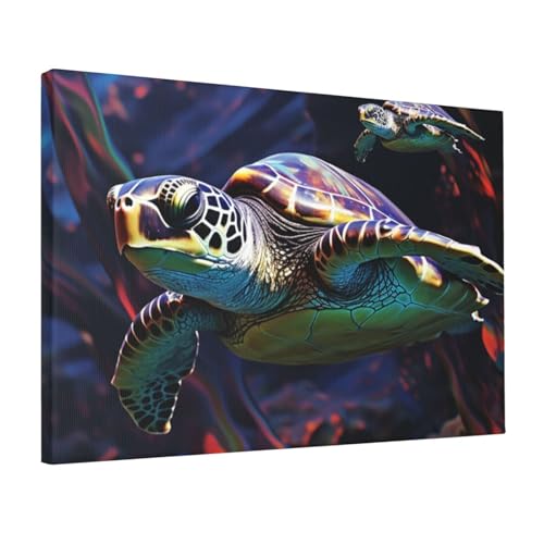 Toile marine tortue tropicale colorée, une invitation au voyage dans votre salon