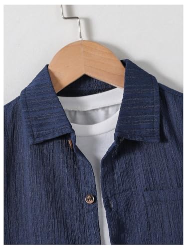 Image of SweatyRocks Boy's 2 Piece Summer Vacation Outfits Short Sleeve Collar Button Down Shirt and Shorts Clothing Set