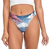 AOLXDE Japan Mount Fuji Landscape Print Thongs For Women G-String Underwear Hipster Stretch Thong Low Rise G-String Panties Black
