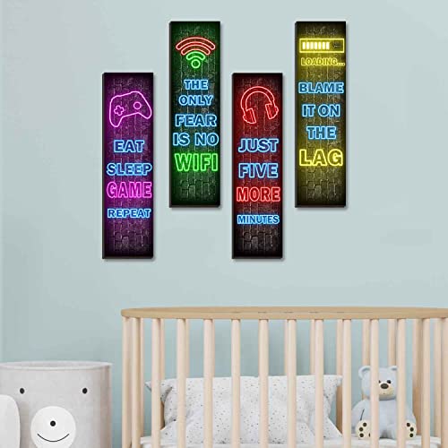 Neon Gaming Wall Decor Set Of 4 - Boys Room Decorations For Bedroom, Neon Gaming Art Print Game Plaque Wall Art Decorations Perfect Teenager Gift For Kids Room Decoration（Mc14） #TOP2