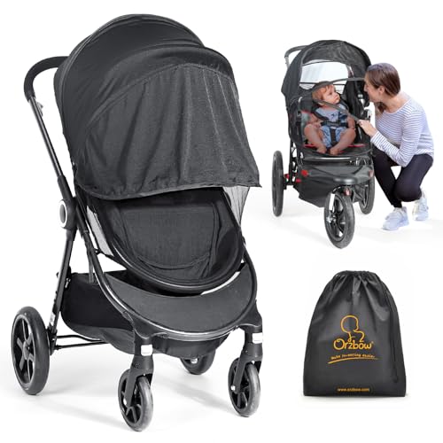 Orzbow Mosquitera & Parasol Carrito Bebe Universal con Protección UV 50+ y Cremallera,Respirable 3D PVC Support Antiinsecto Malla Encriptada para Capazo,Silla de Paseo,Cuna Viaje,con Bolsa (Negro)