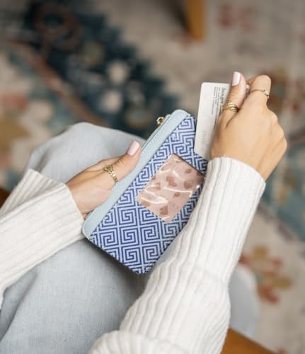 Image of KEDZIE Essentials Only Women's Zippered Wallet in Vegan Leather Small Card Holder Wallet Exterior ID Window - Greek to Me