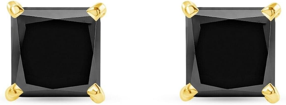 14K Gold Black Onyx Square Stud Earrings, Screw Back, Classic Design