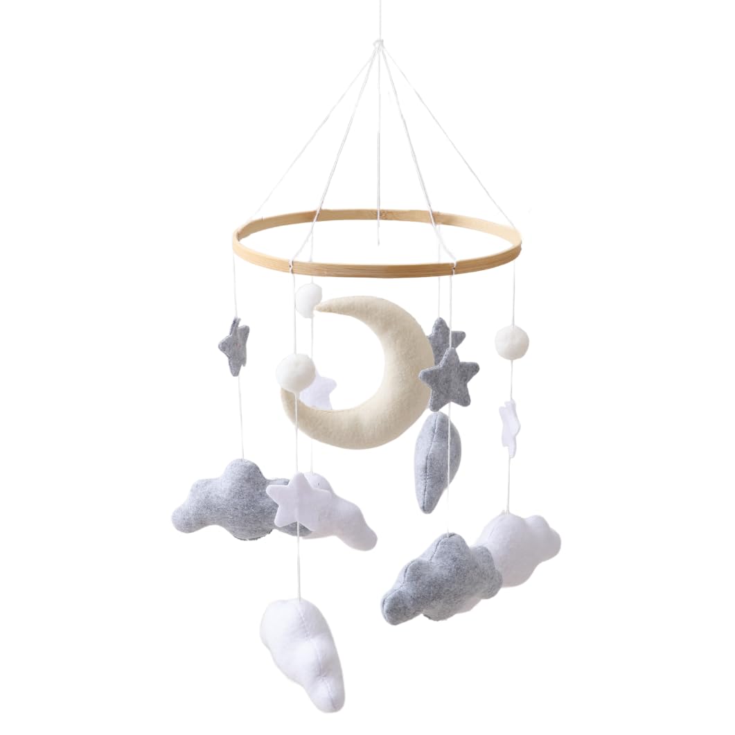 GOODMOM Sleeping Bear Baby Crib Mobile - Handmade Soothing Bedtime Baby Mobile for Crib - Felt Night Mood Nursery Decor for Baby Boys & Girls - Easy Assembly & Durable – Perfect Newborn Gifts