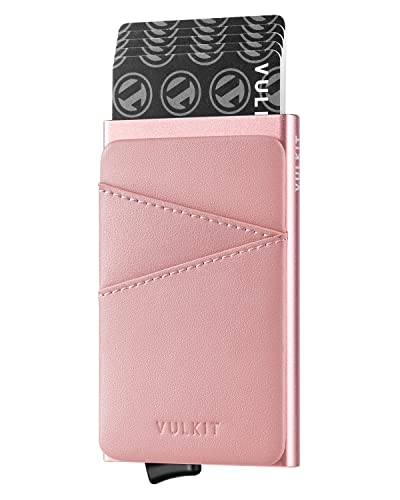 VULKIT Cardholder Wallet for Men Metal Wallets with RFID Blocking Layer Slim Minimalist Aluminum Wallet with Pop up Quick Card Access Business Card Holder, Holds up to 7 Cards, Rose