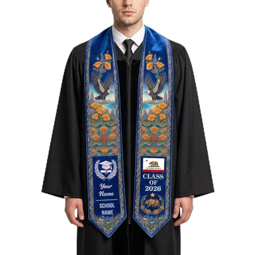 Y3NNI STUDIO Custom California Graduation Stole Gift with Grads Photo Name and School Name Class of 2026 Graduation Sash for Friends, Family, Adult (5x78 inches)