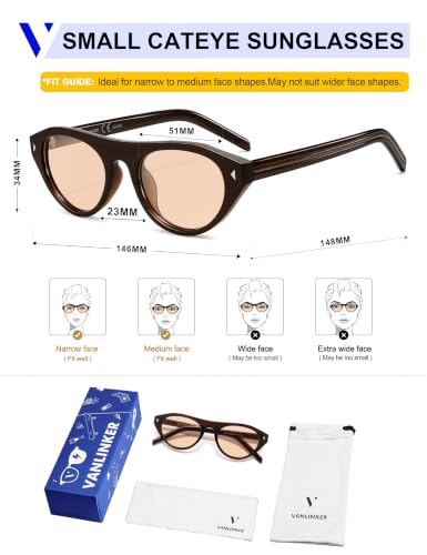 VANLINKER Retro Small Oval Cateye Sunglasses for Women Men VL9915 — view 5