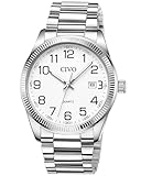 CIVO Lecture Facile Montre Homme: Acier Argent Blanc Analogique Quartz Montre Bracelet Etanche Date Lumineuses - Grands Nombres pour Personnes Âgées Ayant Une Mauvaise Vue