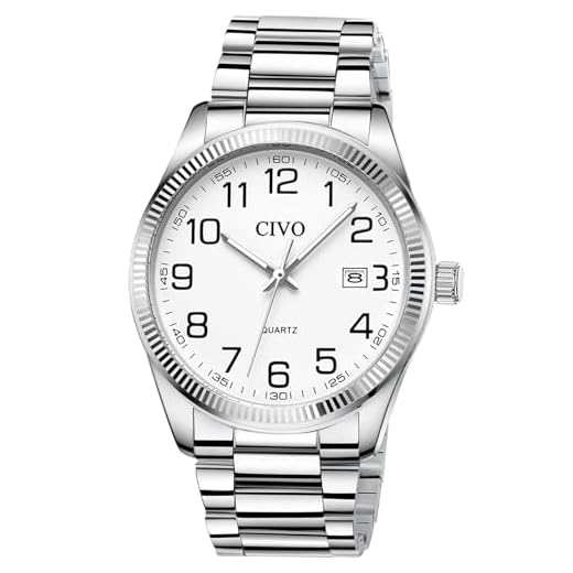 CIVO Silver Analog Watches for Men: Stainless Steel Dress Wrist Watch Date