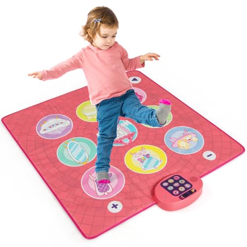 GYMAX Kids Dance Mat, Electronic Dancing Pad with 5 Levels, 9 Keyboard Sounds & 9 Demo Songs, Score Display & Adjustable Volume, Light Up Dance Floor Mat for Girls Boys