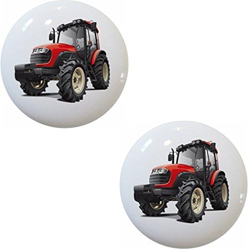 Set of 2 Red Cab Tractor Ceramic Cabinet Drawer Knobs