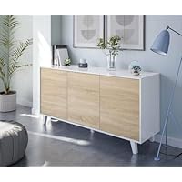 Credenza Dmora Weddell 154x40x72cm - Buffet Soggiorno, Rovere E Bianco, 6 Vani, Pannello Truciolato - Foto 4