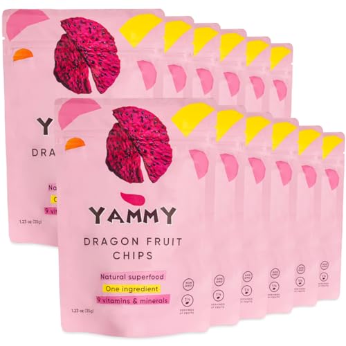 Yammy Dried Dragon Fruit Chips (Pack of 12) for Drinks, Refreshers, 1