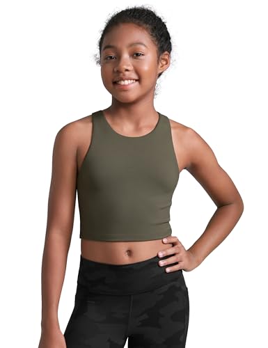 Image of CRZ YOGA Girls Butterluxe Double Lined Crop Tank | Dance, Extremely Soft, Tight Fit, High Neck, Athletic, Sleeveless Tops for Teen