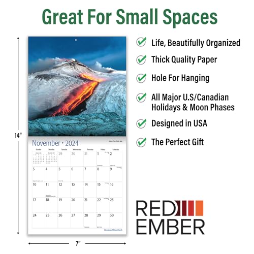RED EMBER Wonders of Planet Earth Mini 2024 Wall Calendar 12 Month | 7" x 14" Open | Thick & Sturdy Paper | Giftable | Calendar 2024