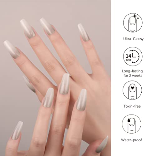 Danni & Toni Semi Cured Gel Nail Strips (Marshmallow Ombre) Gel Nail Wraps Silver Shimmer 28 Stickers #TOP1