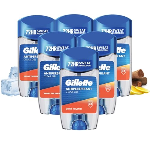Gillette Sport Triumph Antiperspirant Deodorant Roll On for Men Clear Gel Stick 6 x 70ml 72HR Sweat Protection Anti-White Marks