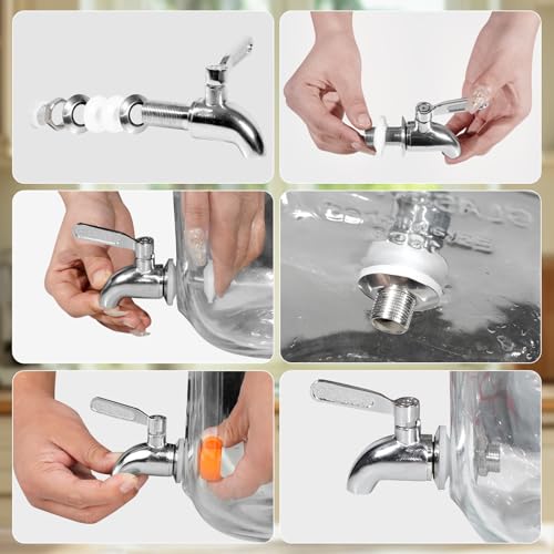 Getränkespender mit Ständer, 10L Getränkespender aus Glas mit rostfreiem Wasserhahn, Getränkespender mit Bambusständer, Eiskalt- oder Heißgetränkespender für Partys