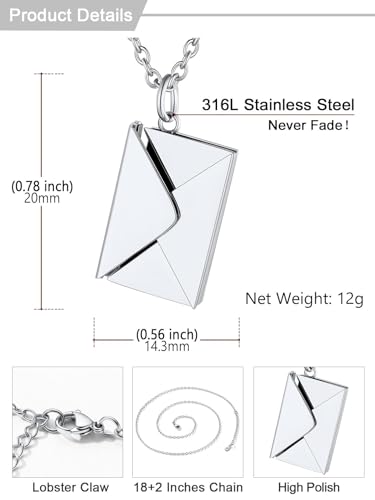 U7 Personalized Envelope Locket Necklace for Women, Custom Love Letter Message Photo Necklace With Picture Inside Lockets Mother's Day Christmas Gift for Women4