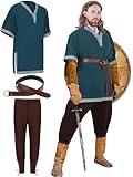 Toulite 3 Pcs Men's Halloween Medieval Costume Renaissance Tunic Viking Pirate Warrior Shirts Gothic Pants Knight Belt (X-Large)