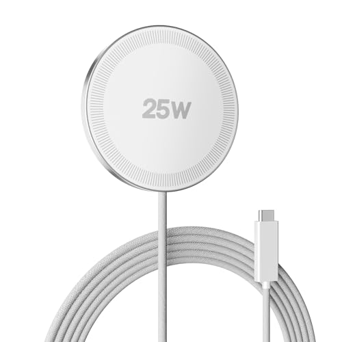 Image of MagSafe 25W Wireless Charger for Apple Magnetic Fast Charging Pad | Compatible for iPhone 17 17e 16 16e 15 14 13 12 Pro Max - AirPods-Slim Portable for Travel Bedside Office - 1 Pack, White