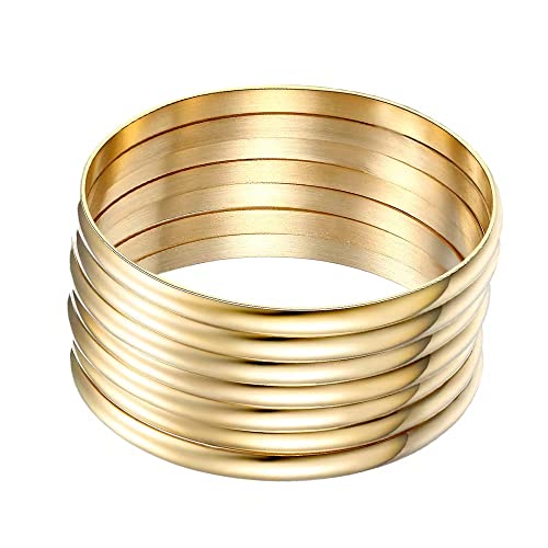 Forleiton Juego de 7 pulseras de acero inoxidable chapadas en oro de 18 quilates, joyería de moda para mujer, Acero inoxidable
