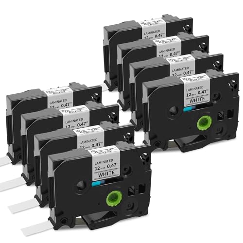 8 x Unistar AZe-231 12mm 0.47 White Cintas de Etiquetas Compatible para Brother TZe-231 TZe231 12mm x 8m Negro sobre Blanco para Brother P-Touch H100 PTE110VP PT-H100LB PTH110 PT-H107B H200