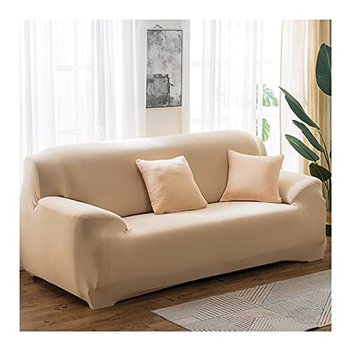 Beige Loveseat Stretch Sofa Cover Scratch Resistant Slipcover Solid Color Elastic Corner Protector Polyester Fabric Best Living Room Furniture