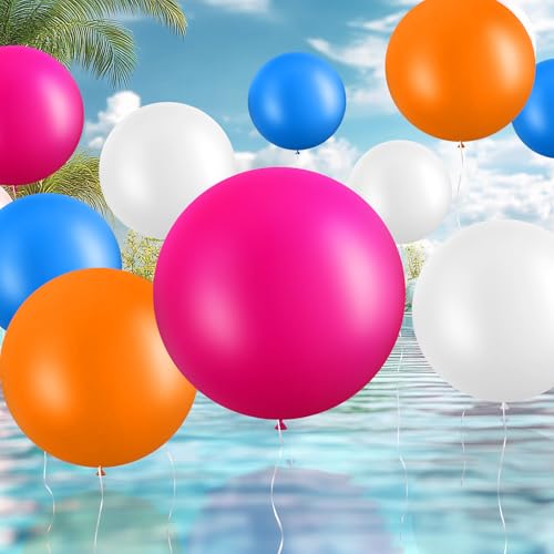 Image of Gejoy 24 Pcs Pool Giant Balloons 36 /24 /18 Inch Jumbo Large Big Latex Balloons Bulk with Ribbon for Pool Decorations Garland Arch Wedding Birthday Supply, Needs to Be Filled with Helium(Colorful)