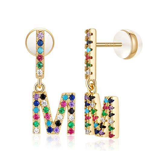 M Earrings, Letter Earrings for Women Girls Earrings Initial Earings for Teens Girls CZ Simulated Diamond Alphabet Stud Earrings