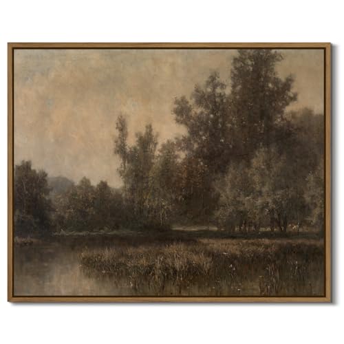 Vintage Landscape Art Prints Forest Lake Scenery Wall Art Moody Swamp Pictures Wall Decor Nature Wilderness Illustrations Fine Art Decor Framed for Living Room Bedroom Farmhouse Office - 8x10 Inch