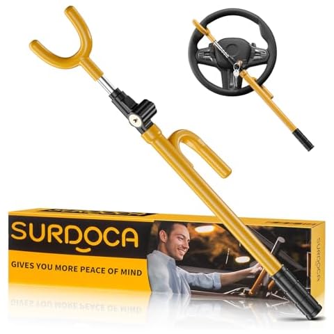 SURDOCA Upgraded Car Steering Wheel Lock Anti-Theft Device, Steering Wheel Locks for Car SUV Van, Easy Installation, Rubber Protection, Extendable Universal Security Device Cover