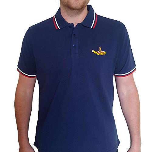 The Beatles Polo Shirt Yellow Submarine Band Logo Nouveau Officiel Homme Navy - Les Beatles, Paul McCartney, John Lennon, RIngo Starr, George Harrison The Beatles Polo Shirt Yellow Submarine Band Logo Nouveau Officiel Homme Navy