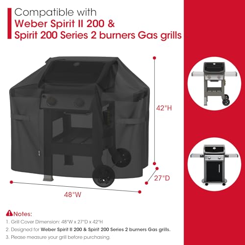 Image of Unicook 48 Inch Grill Cover for Weber Spirit Il 200 and Spirit 200 Series, 2 Burner Gas BBQ Cover for Outdoor Grill, Heavy Duty Waterproof Fade Resistant, Compared to Weber 7138