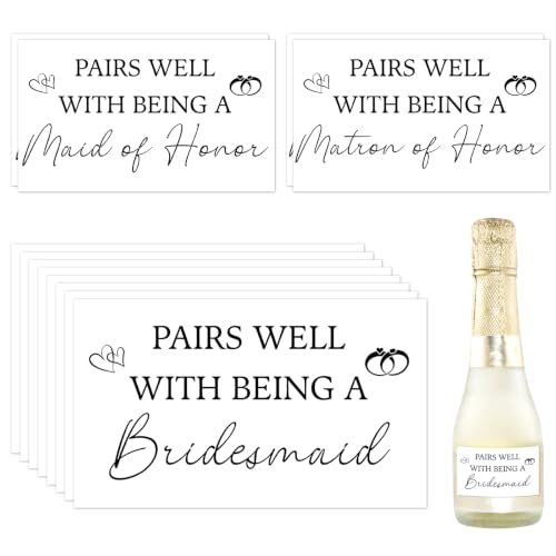 Image of 12pcs Bridesmaid Proposal Mini Champagne Labels, 3 Styles Bridesmaid Stickers Labels for Bridal Shower Party Supplies Decorations