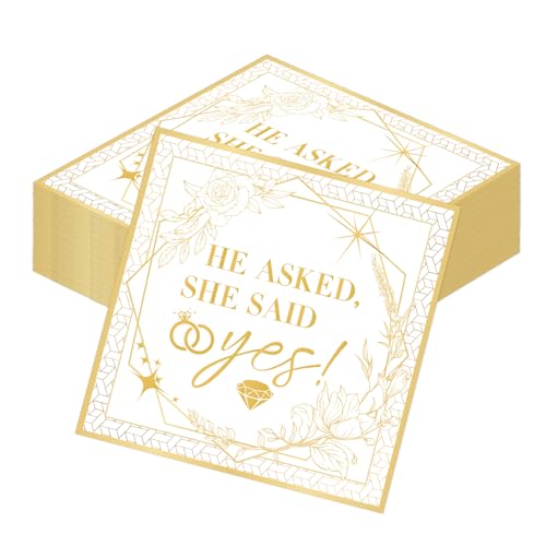 Yoyuspy She Said Yes Party Napkins Decorations, 50PCS Engagement Paper Napkin Table Decoration for Bridal Showers and Wedding Engaged Celebrations Decor Supplies