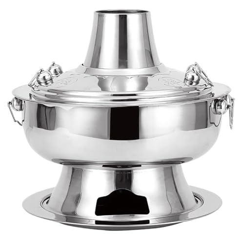 INUUXLG Vintage Hot Pot Stainless Steel Hot Pot Traditional Hot Pot Vintage Shabu Pot Stew Pot for Family Friends Shabu Cooker (A 32cm)