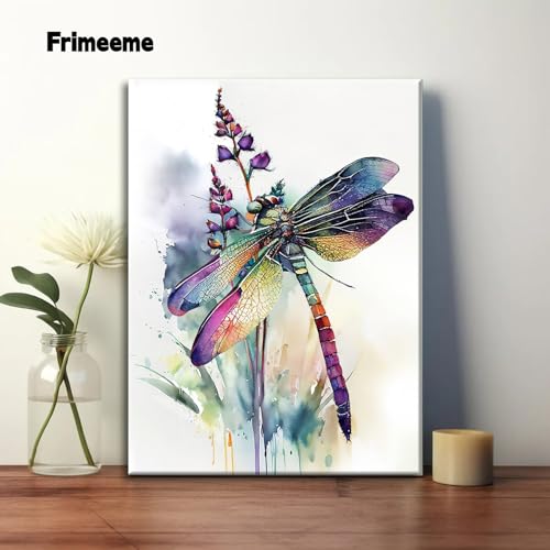 Image of Frimeeme Watercolor Framed Dragonfly Canvas Wall Art,12x16 Inch